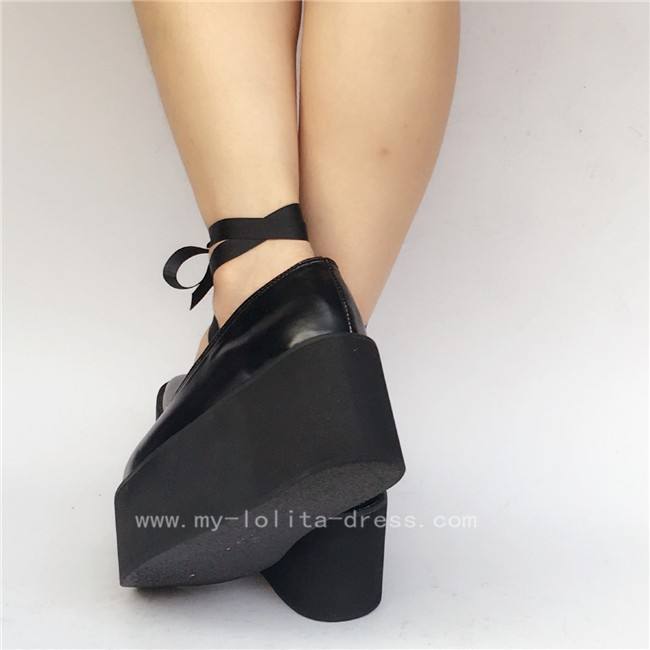 High Platfrom Black Lolita Cowhide Shoes
