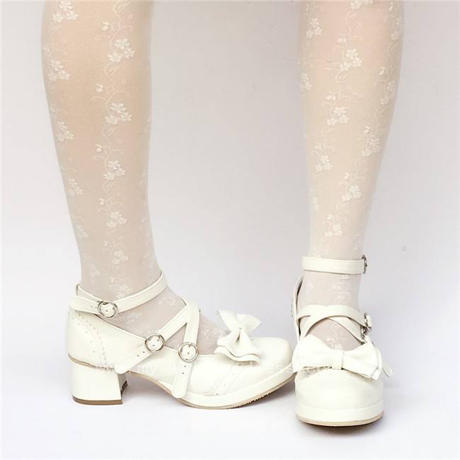 Black Bows Crossed Straps Matte Lolita Shoes Classic
