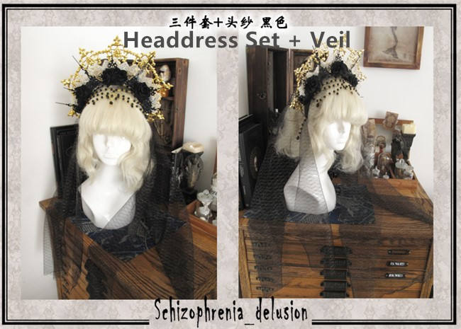 Gothic Rococo The Sick Rose Crown Headdress Set -Ready Made