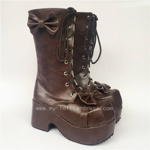 Coffee Bows Lace-up Lolita Short Boots O