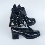 Black Bows Lolita Short Boots with Zipper