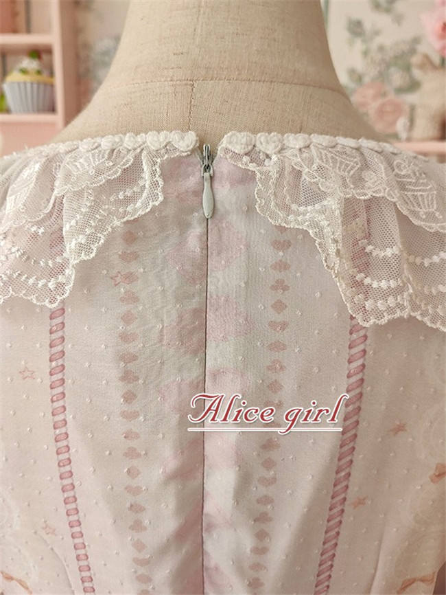 Alice Girl ~The Kitty's Tea Party Sweet Lolita OP/Salopette -Pre-order Pink Size S - In Stock