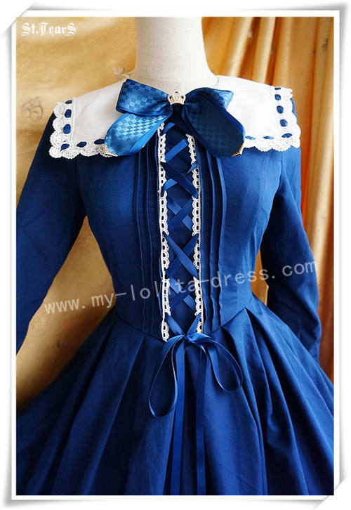 Sailor Collar Long Sleeves OP Dark Blue M - IN STOCK