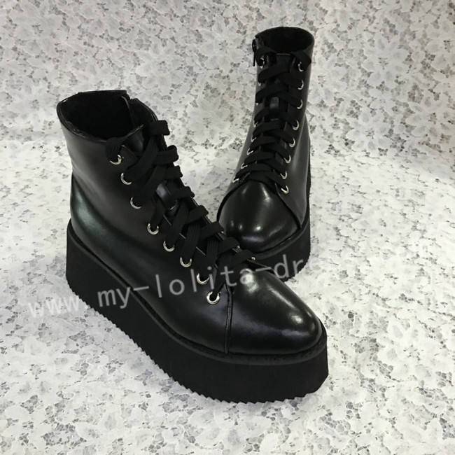 Gothic Matte Black Lolita Short Boots