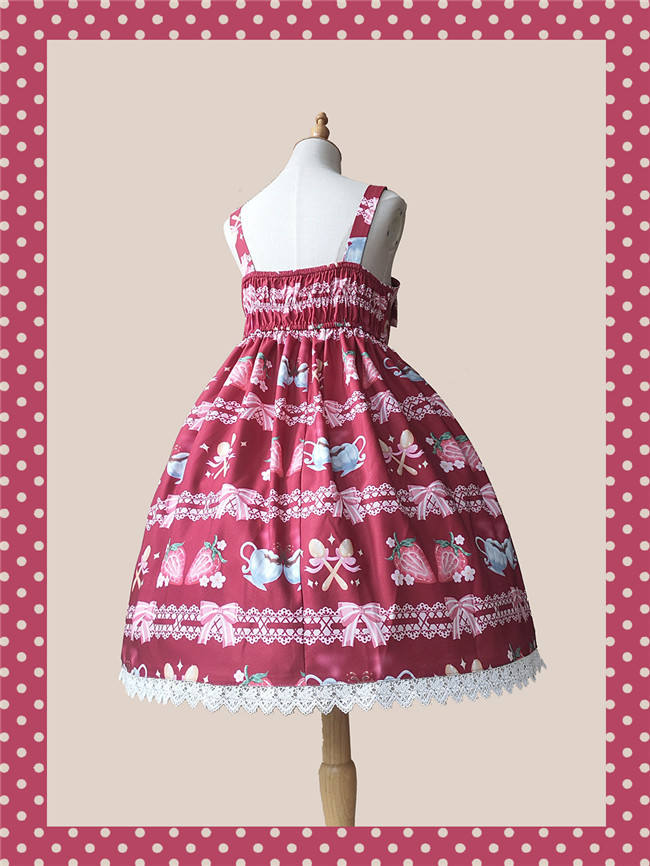 Infanta ~Strawberry Coffee Printed Lolita Jumper + headbow-Ready Made