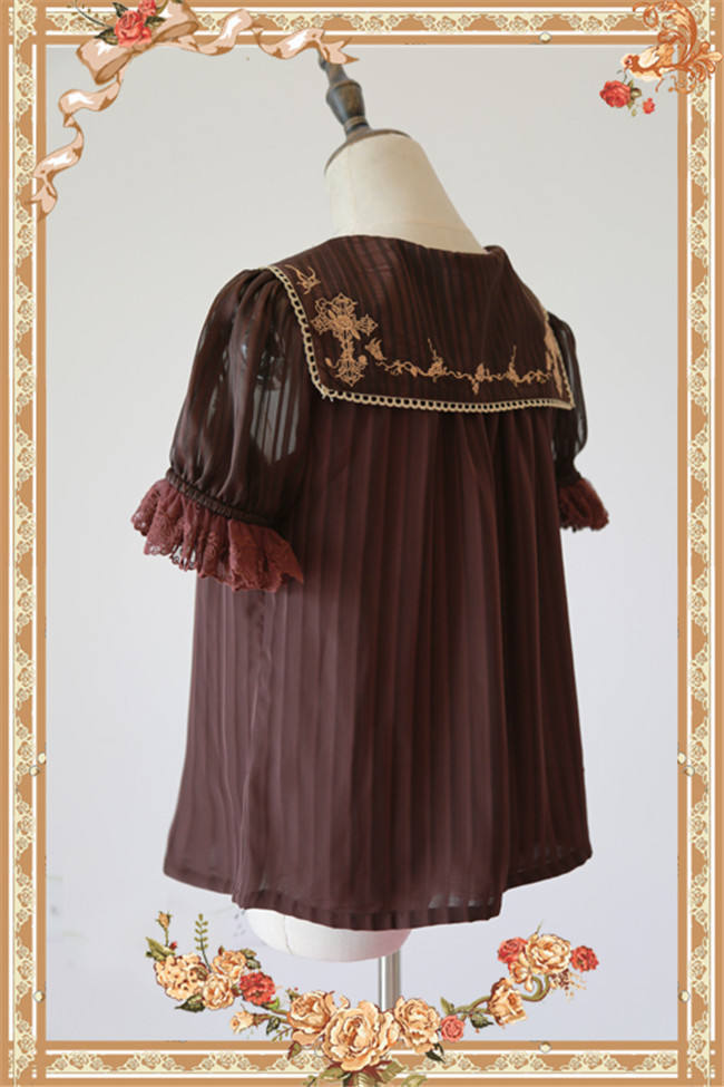 Cross~ High Density Chiffon Square Collar Short Sleeves Lolita Blouse