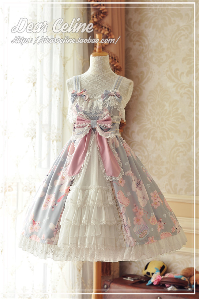 Dear Celine ~Sakura Rabbit~ Lolita JSK With Front Open Design