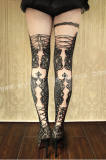 Black/Pink Lolita Tights with Lace Up Design -Clearance