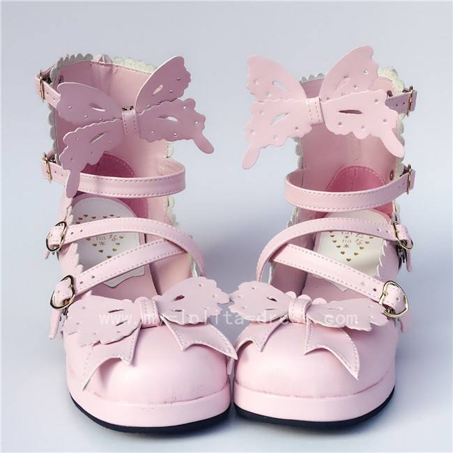 Sweet Wine Matte Bows Straps Lolita Shoes