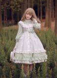 Sakura In Spring~ Lolita Fullset [--OP Dress + Embroidery Waist Belt + Triangular Scarf + Pinafore--]