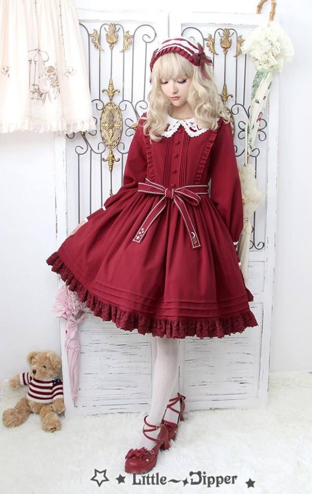 Little Dipper  ~Cat + Moon + Stars~ Embroidery Lolita Long Sleeves OP Dress - Ready Made