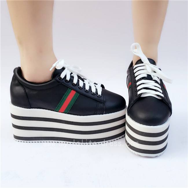 Black with White Lolita High Platform Shoes