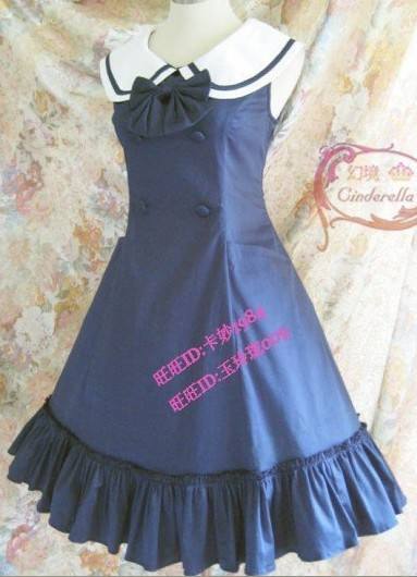 College Style Navy Blue Lolita Jumper Dress  + Mini-Coat Set
