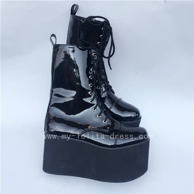 Sweet Glossy Black Lolita High Platform Boots