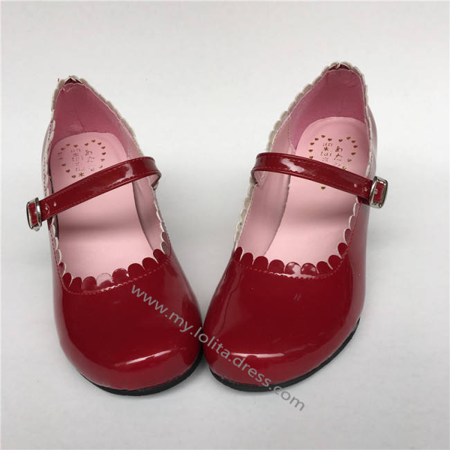 Wine Glossy Lolita Heels Shoes