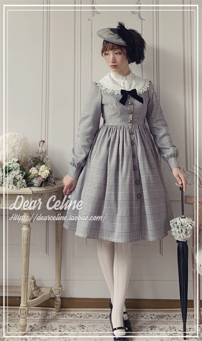 Dear Celine ~Toffee In Early Autumn Woolen Gingham Lolita OP/Long Coat