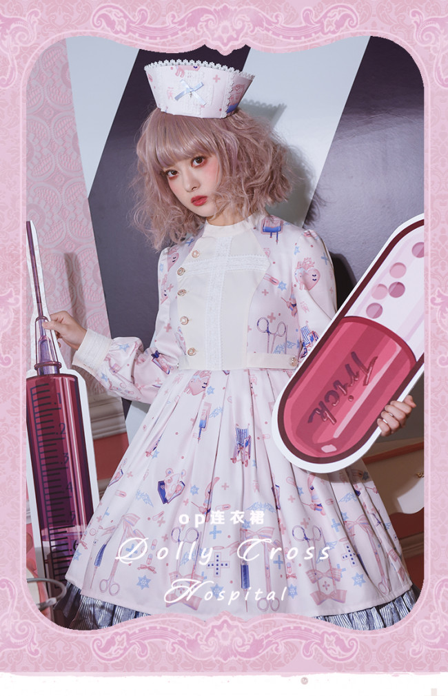 Dolly Cross Hospital Printed Lolita One Piece Dress - Lolita dress