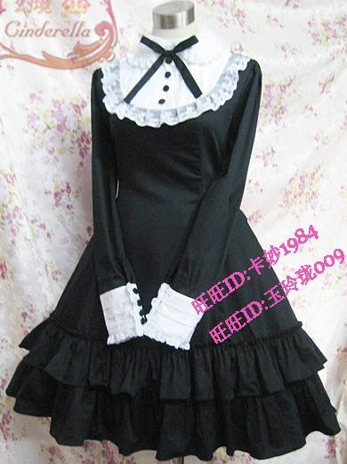 Long Sleeves Bow Cotton Lolita Dress Black Size XXL - In Stock