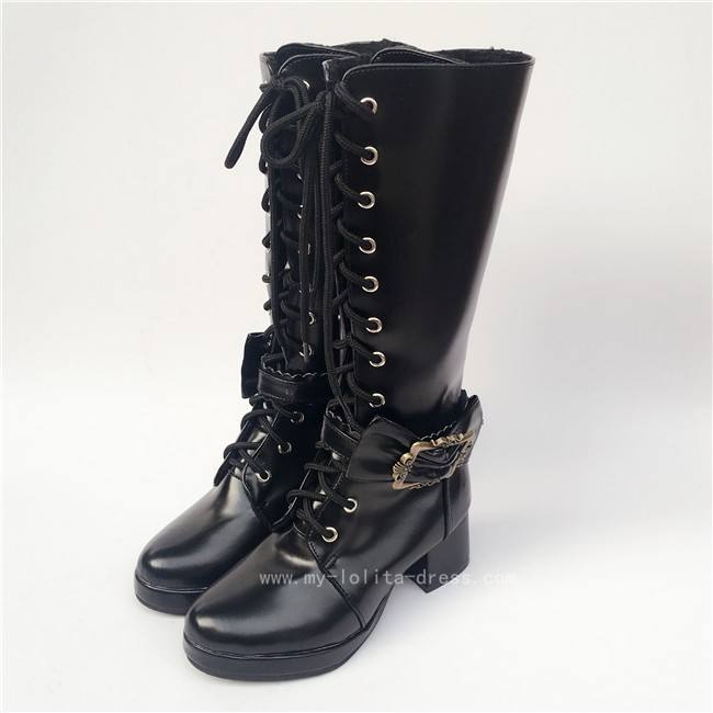 Lace-up Black Matte Lolita Boots