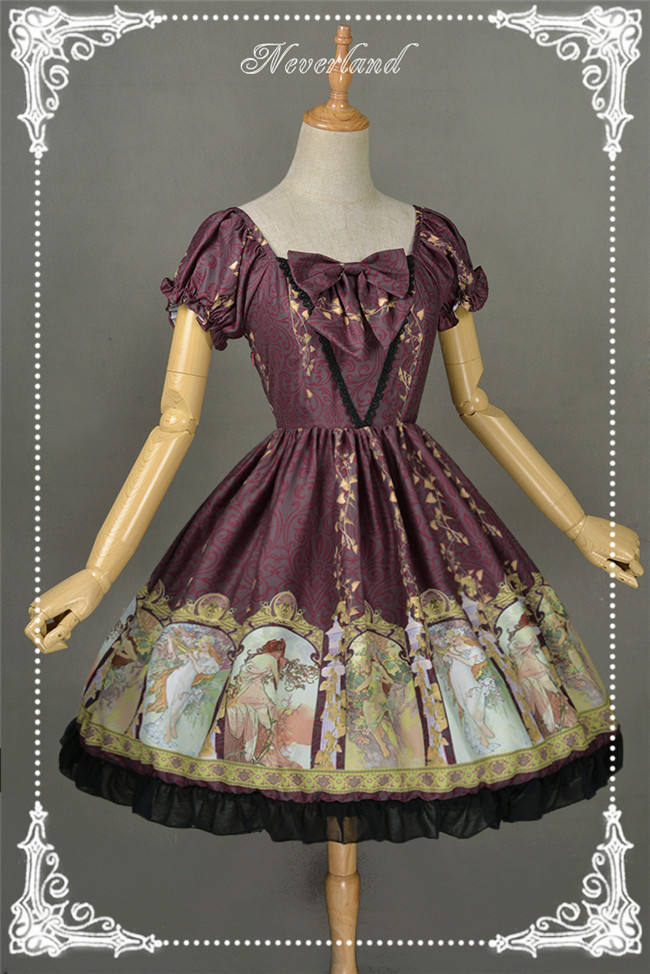 Neverland Lolita -Mucha Four Seasons- Printed Lolita OP Dress
