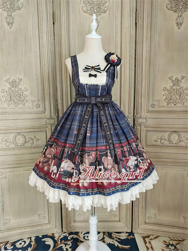 Alice Girl ~Gingham Teddy Lolita JSK -Pre-order