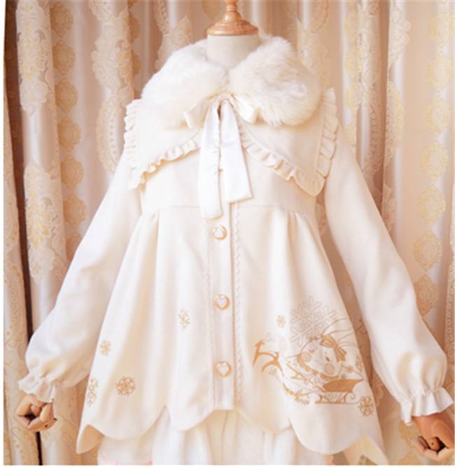 Sweet Thickening Thermal Loose Lolita Coat with Detachable Fur Collar