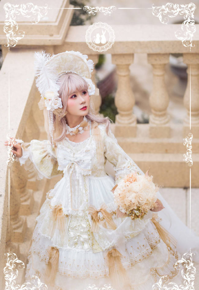 Ode to Love and Vows ~Luxury Lolita Fullset (OP + Necklace + Wristcuffs + Bonnet + Back Yarn) -Ready Made