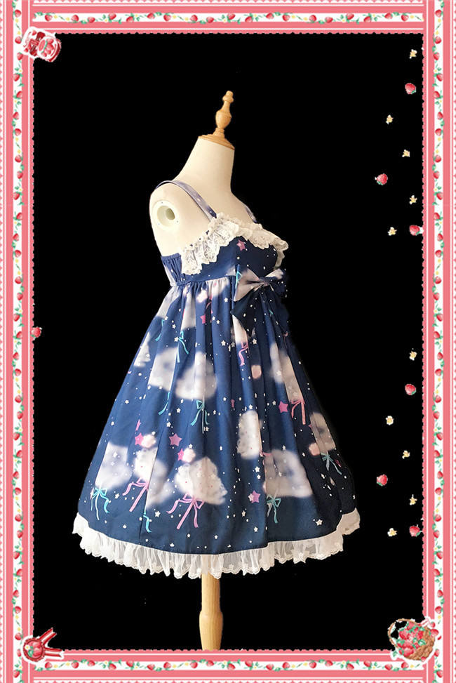 Rainbow Marshmallow~ Sweet Lolita Printed JSK Navy Blue Size S - In Stock