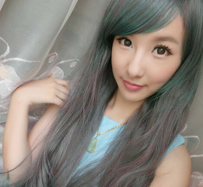 (BFM) Rosy Brown Peacock Green Sweet Long Curls Lolita Wig