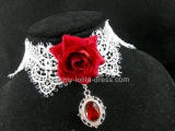 Romance White Lace Wine Rose Lolita Necklace