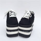 High Platform Black Canvas Shoes with Black White Soles