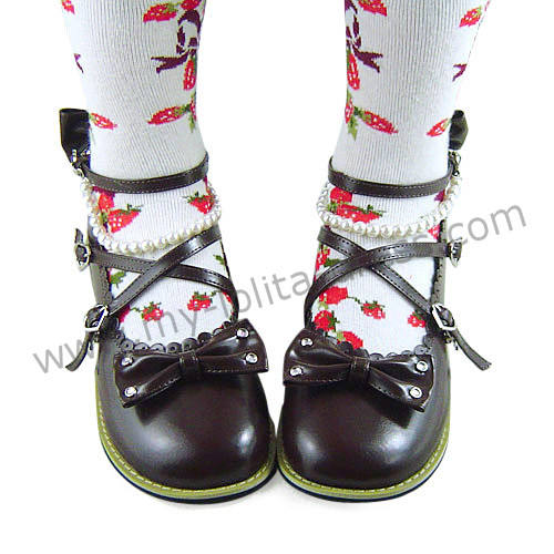 Sweet Black Beads Bows Lolita Shoes Flats Tea Party Heels
