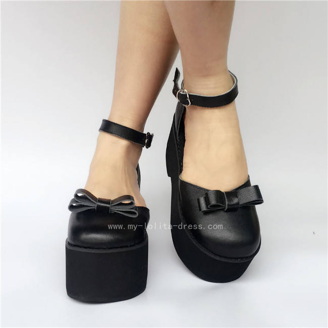 Matte Black Elegant Bow Lolita Girls Shoes