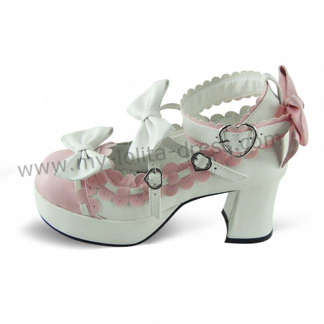 White Pink Square Heel Lolita Footwear