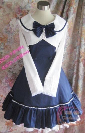 College Style Navy Blue Lolita Jumper Dress  + Mini-Coat Set