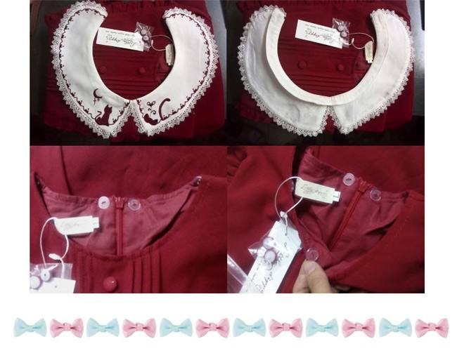 Little Dipper  ~Cat + Moon + Stars~ Embroidery Lolita Long Sleeves OP Dress - Ready Made