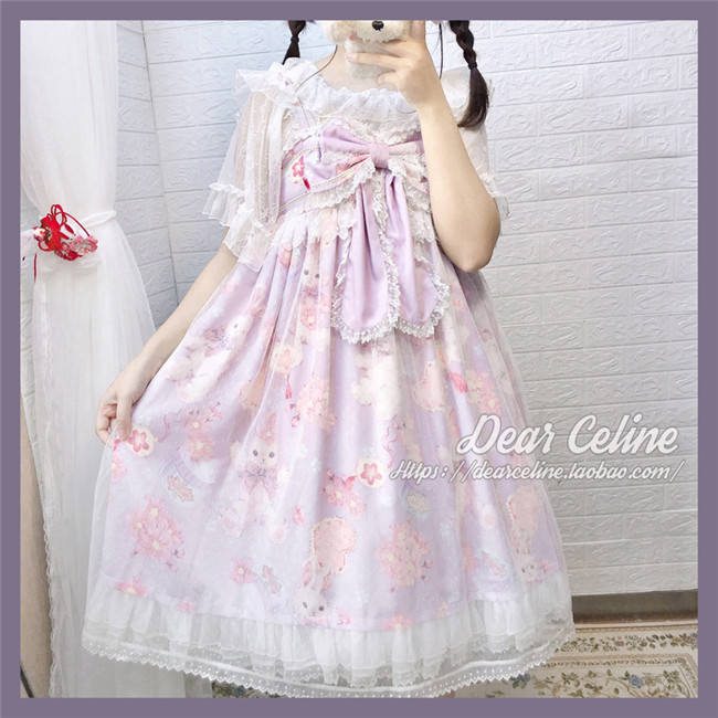 Dear Celine ~Sakura Rabbit~ High Waist Lolita JSK -Ready Made