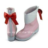 Sweet Pink and White Short Boots with Bows