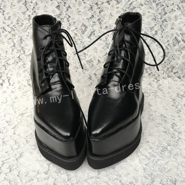 Black Velvet Lolita Heels Shoes High Platform