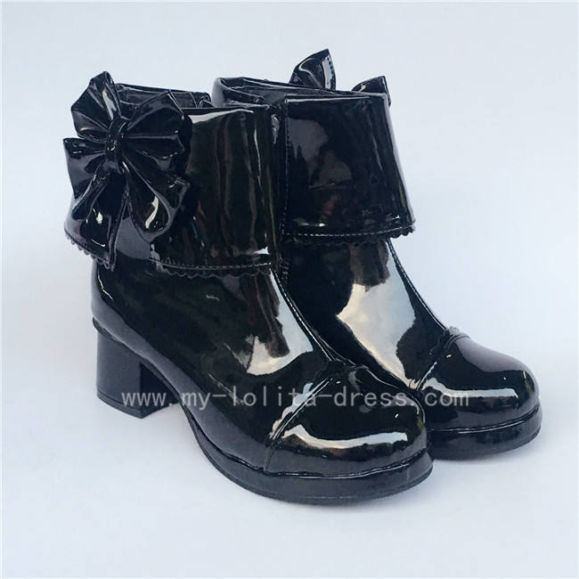 Black Bows Lolita Short Boots with Zipper