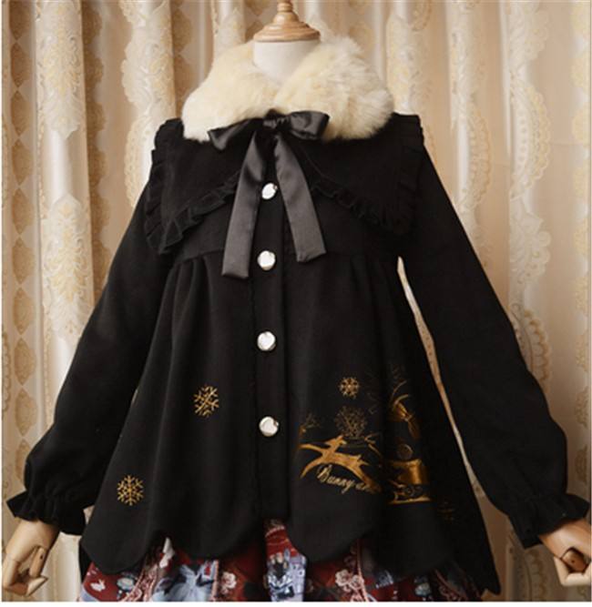 Sweet Thickening Thermal Loose Lolita Coat with Detachable Fur Collar