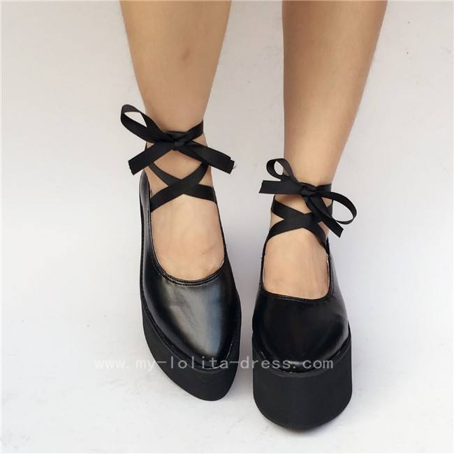 High Platfrom Black Lolita Cowhide Shoes