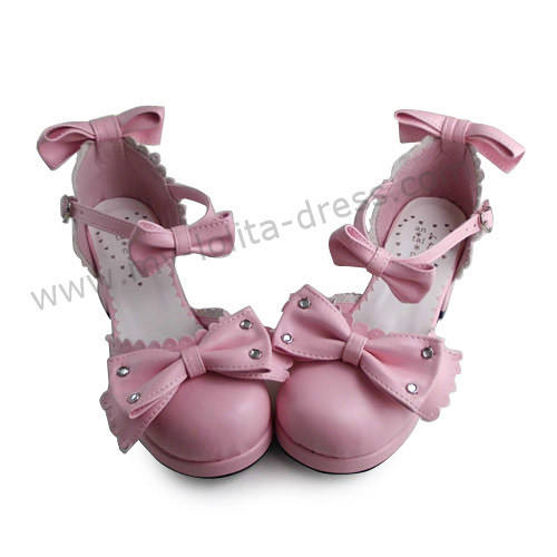 Matte Pink Three Bows Lolita Summer Shoes
