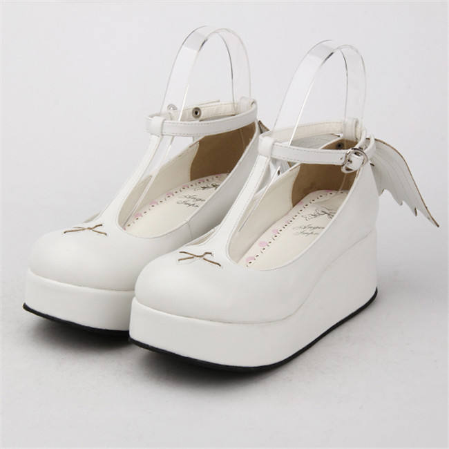 Angelic Imprint- Sweet T-shaped Straps Lolita High Platform Shoes with Detachable Angel Wings