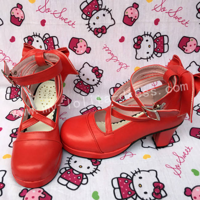 Red Bow Lolita Shoes for Girls
