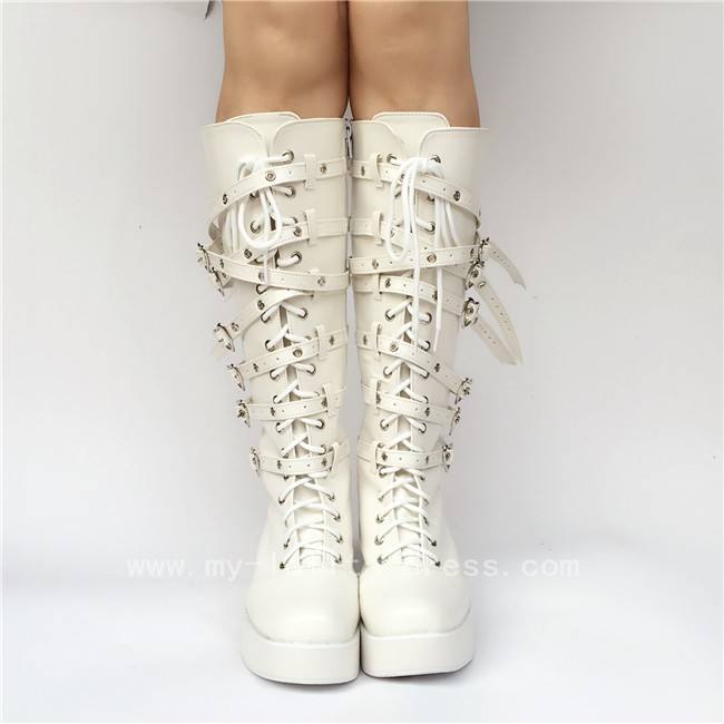 Gothic Punk Black Belts Lolita High Shaft Boots