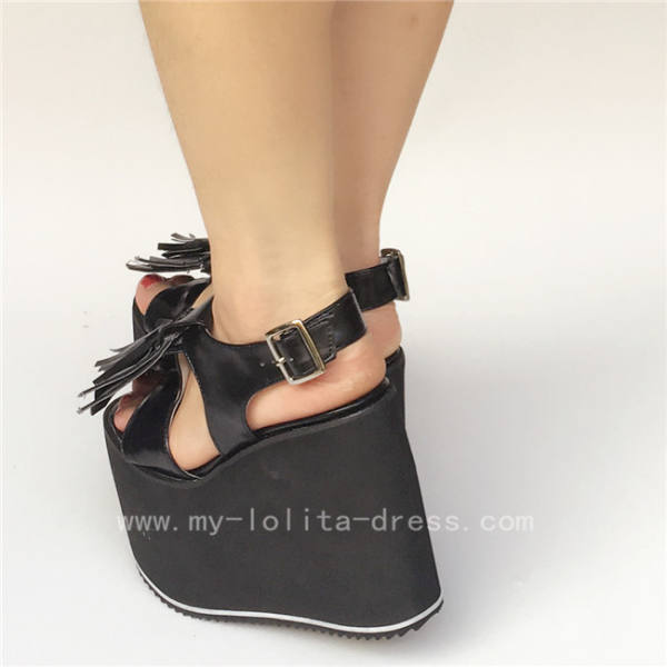 Black Matte Lolita Sandals with Tassels