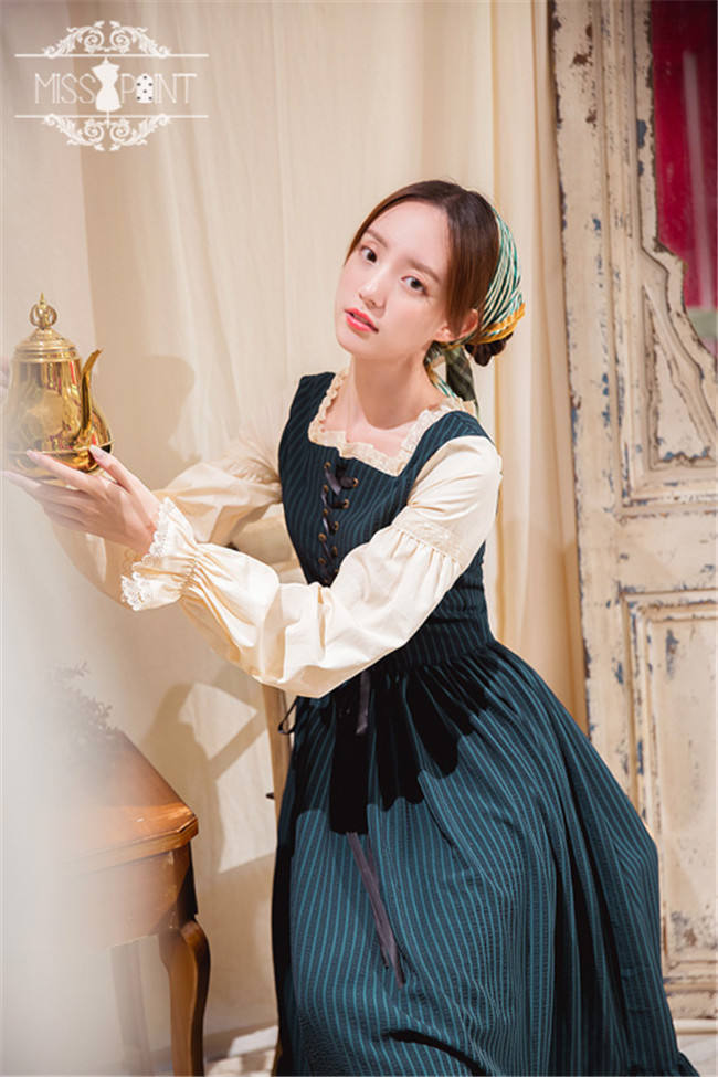 Alpine Maiden~ Vintage Stripe OP Dress -Pre-order