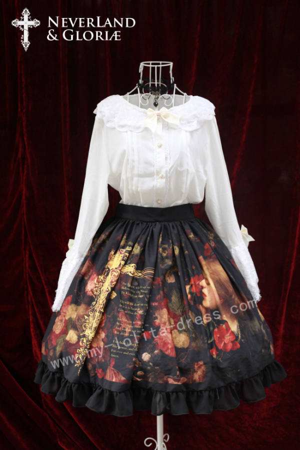 Gorgeous Gothic Black Printed Chiffon Lolita Skirt