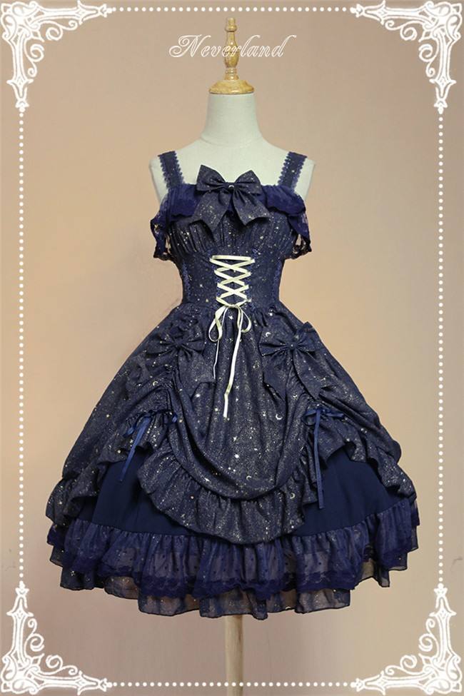 Neverland Lolita -Fly Me to Polaris- Gold Stamping Chiffon Lolita JSK